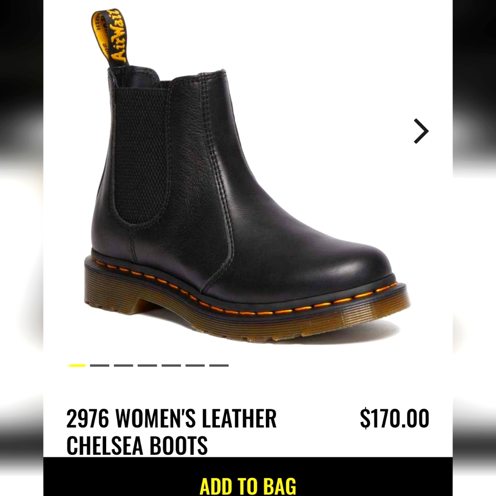 Dr. Martens 2976 Chelsea Boot, Size 9, Black leather.